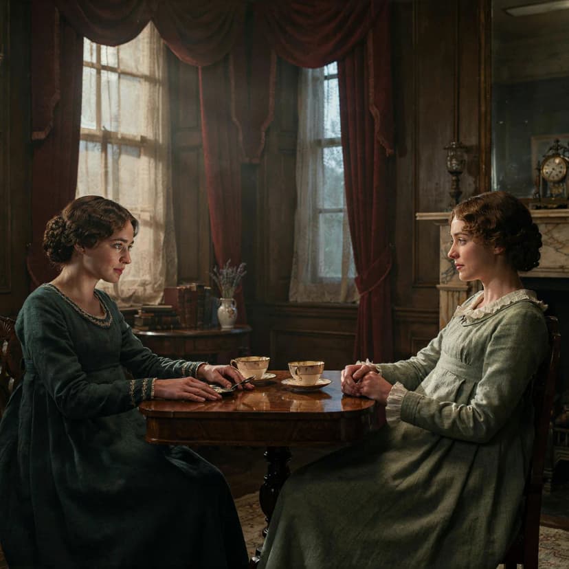 A private exchange takes place between family members in the drawing-room.